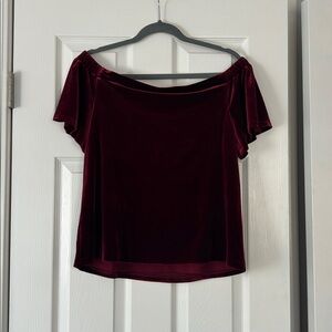 White House Black Market Burgundy Velvet Off-Shoulder Blouse